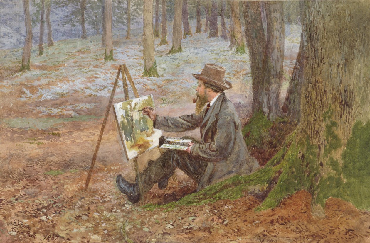 Watercolour painting in the woods at Knole Park, near Sevenoaks, Kent by Charles Green