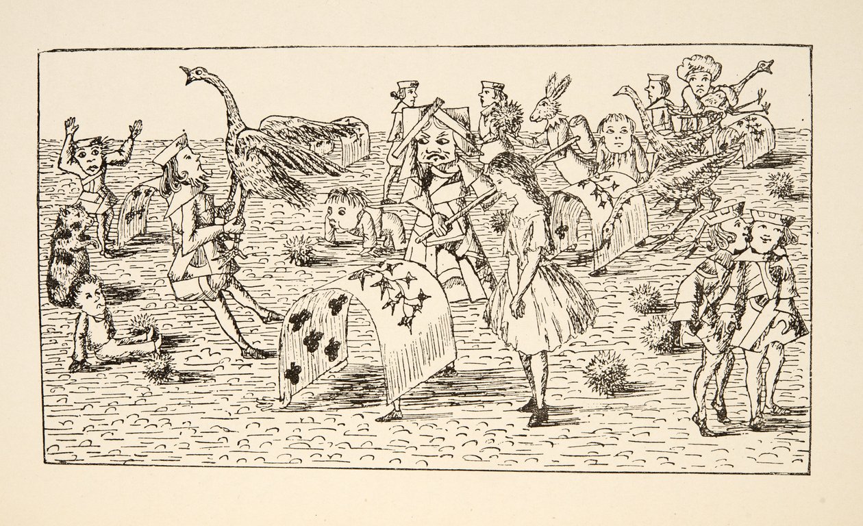Alice and the Red Queen Play Croquet, Illustration from Alice