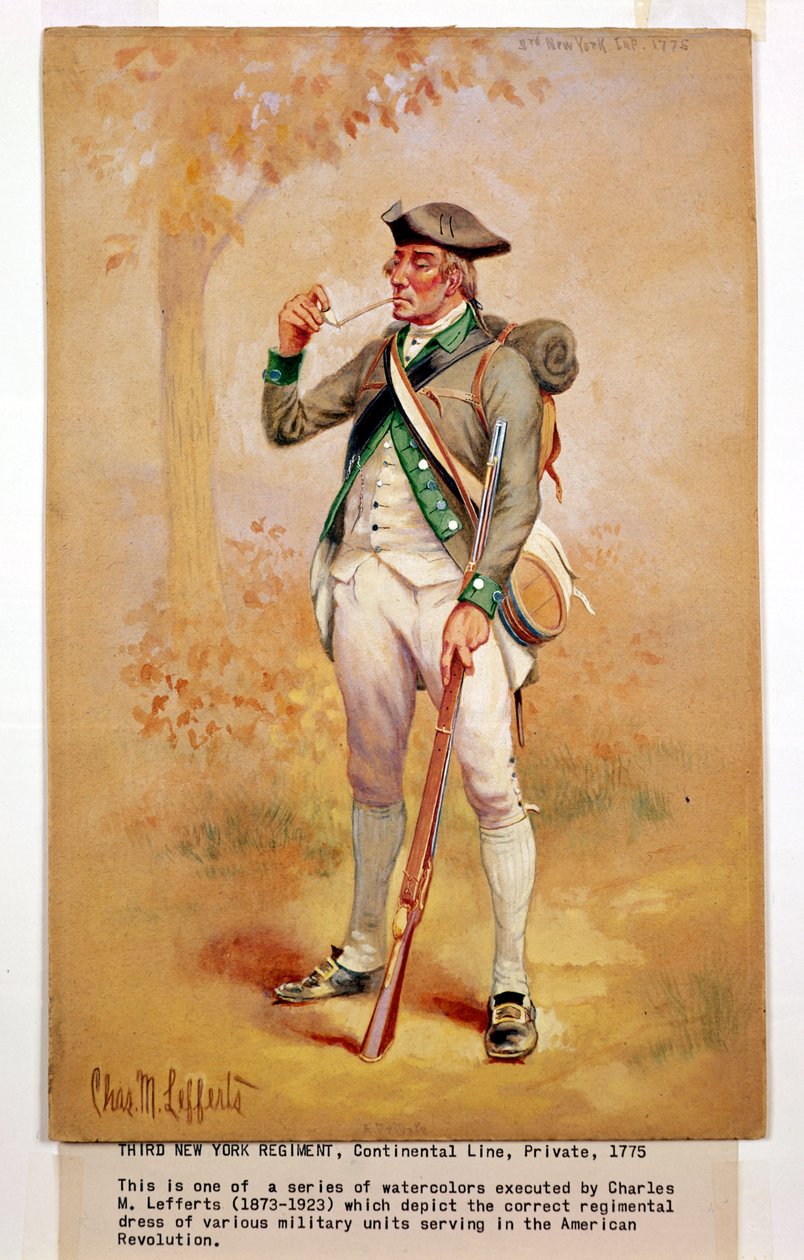 Uniform of a Private of the Continental Line in the 3rd New York Regiment in 1775, c.1920 by Charles MacKubin Lefferts
