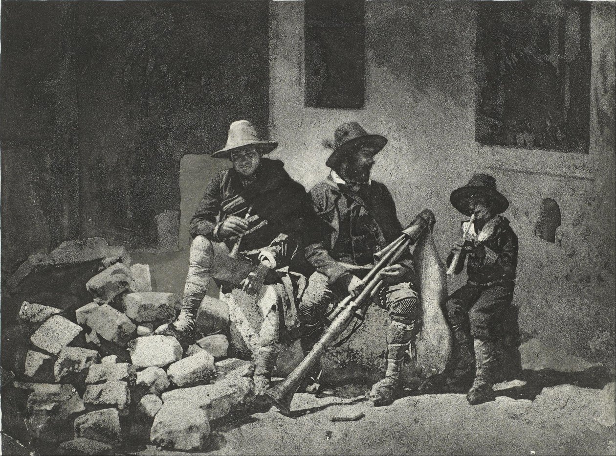 Seated Pifferari, Italian Street Musicians (in the Courtyard, 21 Quai de Bourbon) by Charles Nègre