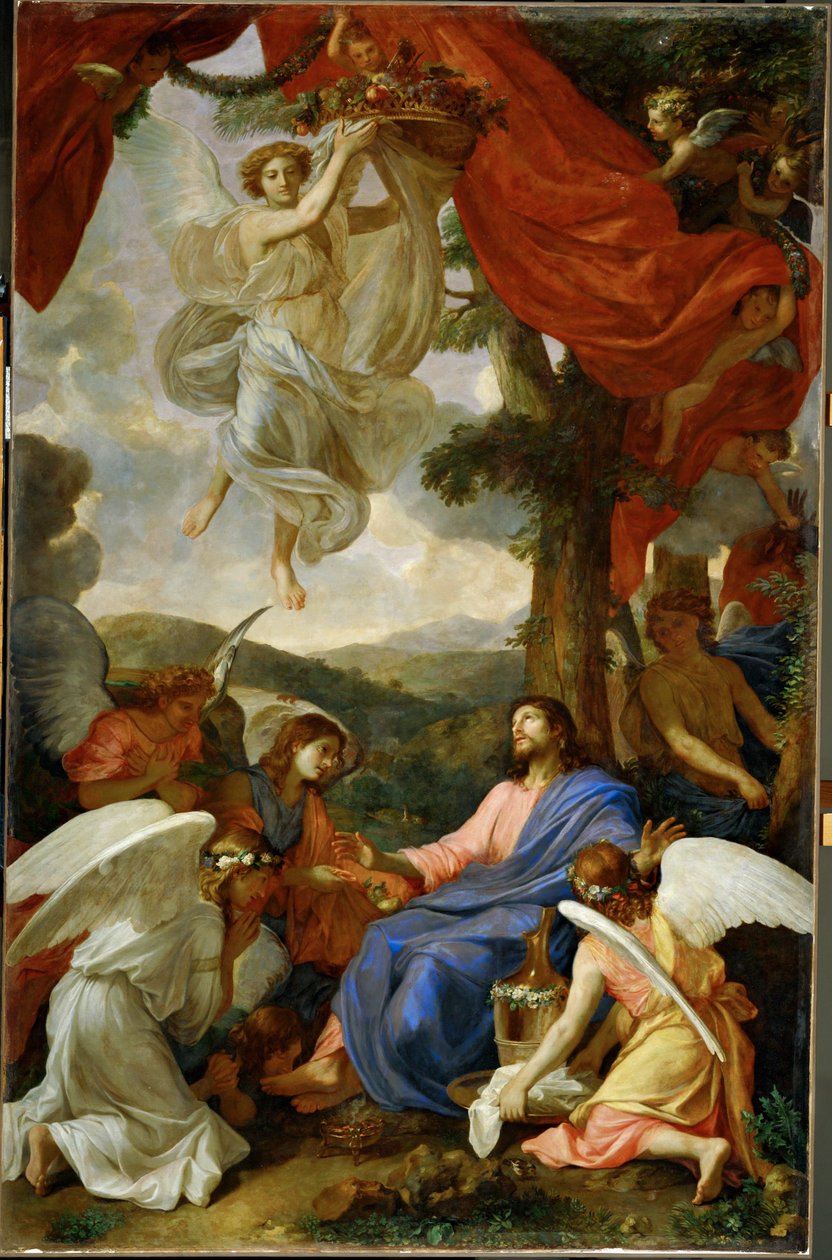 Christ in the desert, served by angels by Charles (attr. to) Le Brun