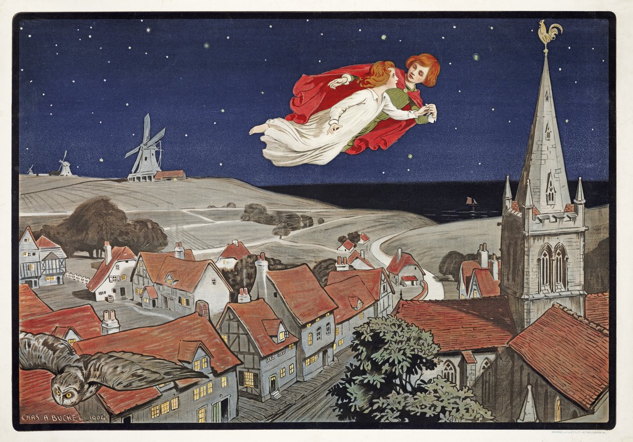 Peter and Wendy Flying from Peter Pan by J.M. Barrie by Charles A. Buchel