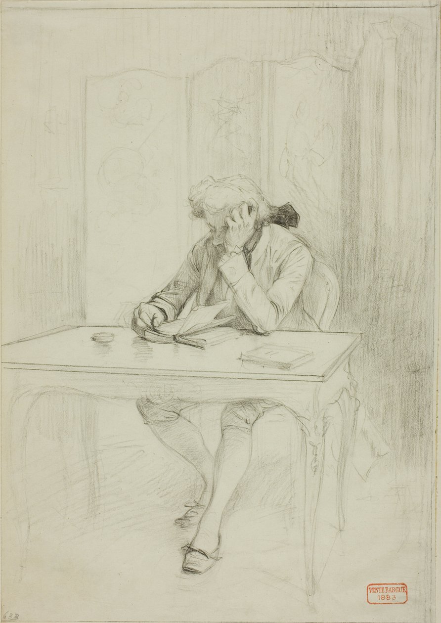 Man in Eighteenth-Century Dress, Seated at Table and Reading by Charles Bargue