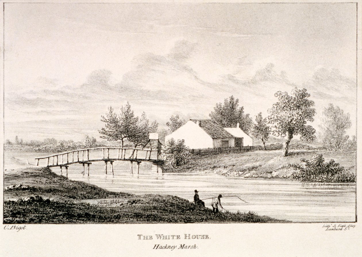 The White House on the banks of the River Lea, Hackney Marsh, London by Charles Bigot