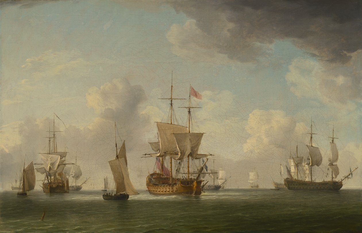 English Ships Under Sail in a Very Light Breeze by Charles Brooking