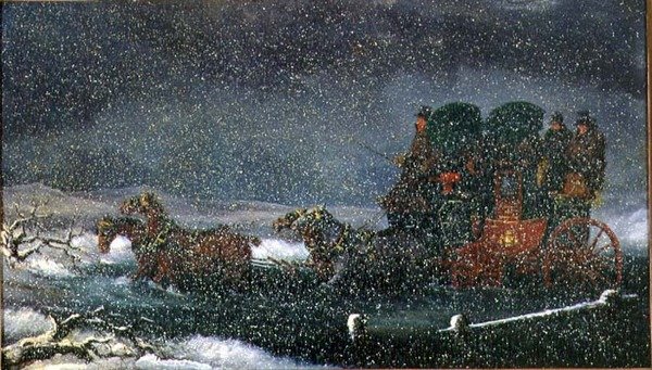A Stagecoach Fording a Stream in a Snowstorm by Charles Cooper Henderson