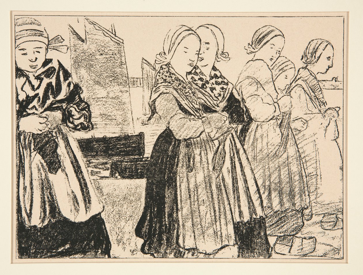 Breton Girls, or Bretons on the Quay, in #36 of La Revue Blanche, October 1894 by Charles Cottet