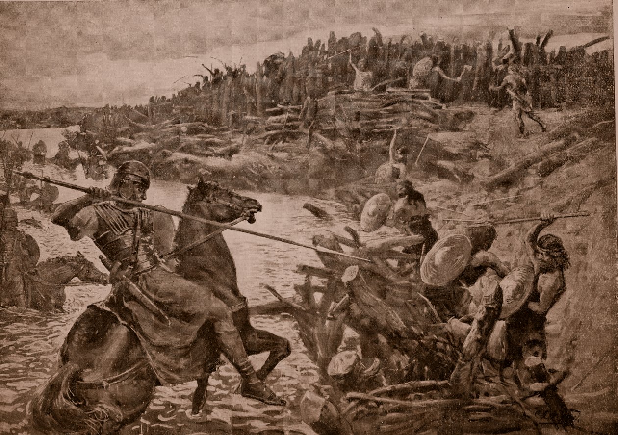Caesar crosses the Thames (illustration) by Charles Daniel Ward
