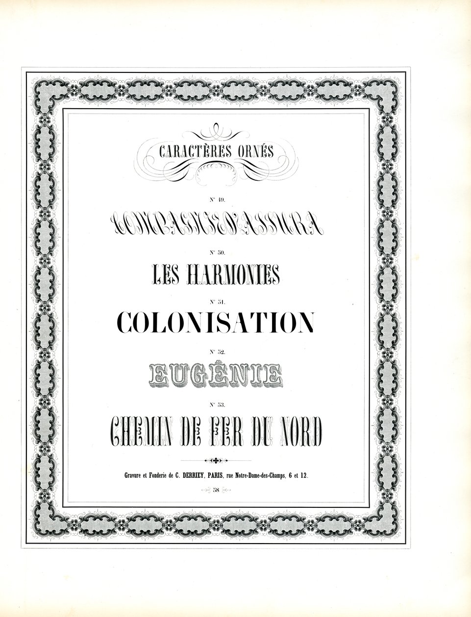 Decorative Typefaces with Chain-like Ornamental Frame by Charles Derriey