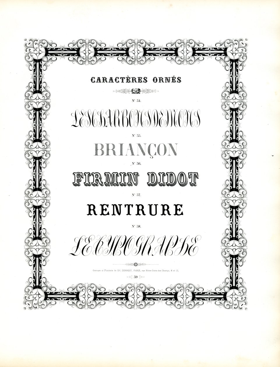 Decorative Typefaces with Modular Ornamental Frame by Charles Derriey