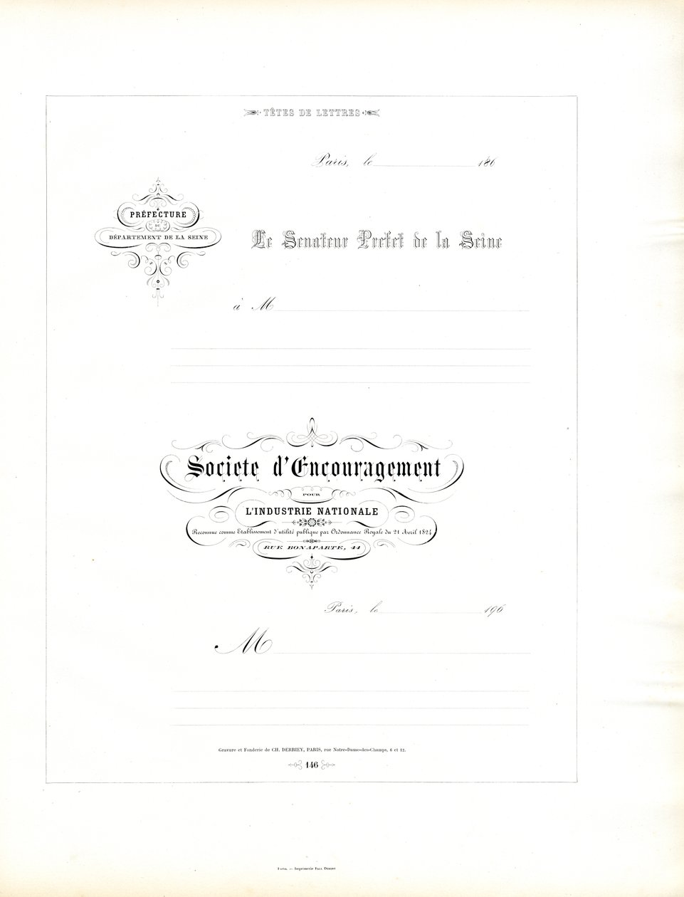 Elegant Letterheads for Official Correspondence by Charles Derriey