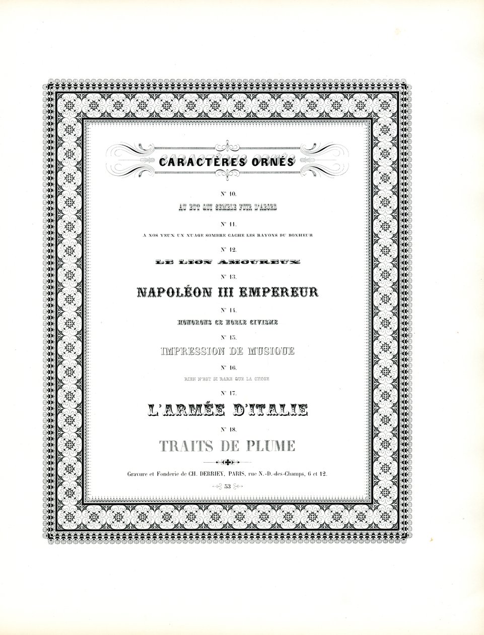 Ornamental Typefaces with Decorative Frame Border by Charles Derriey