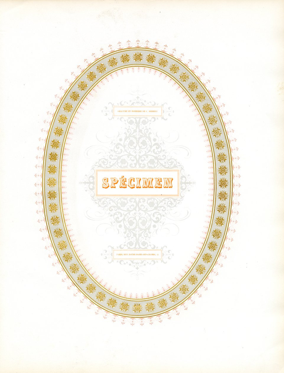 Oval Ornamental Frame with Typographic Specimen Lettering by Charles Derriey