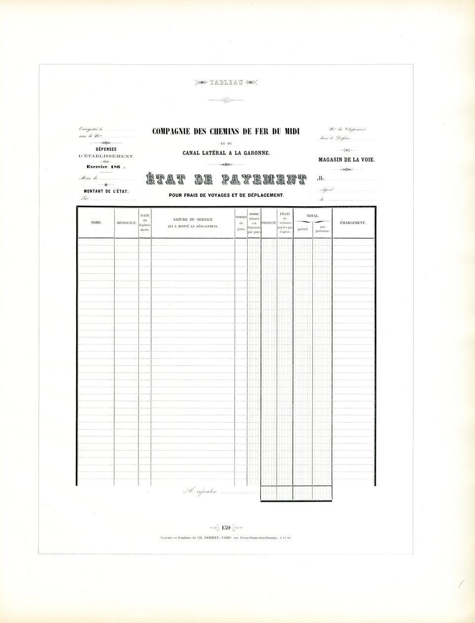 Railway Company Form for Travel Expense Accounting by Charles Derriey