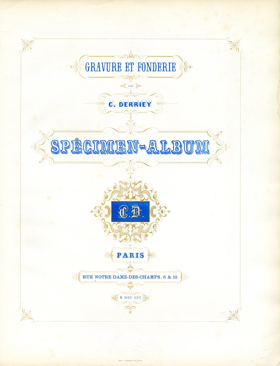 Title Page of the Derriey Type Specimen Book by Charles Derriey