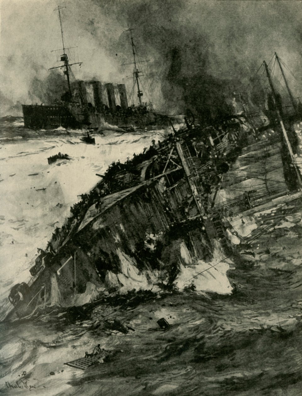 The Sinking of HMS Aboukir, First World War, 22 September 1914 by Charles Dixon