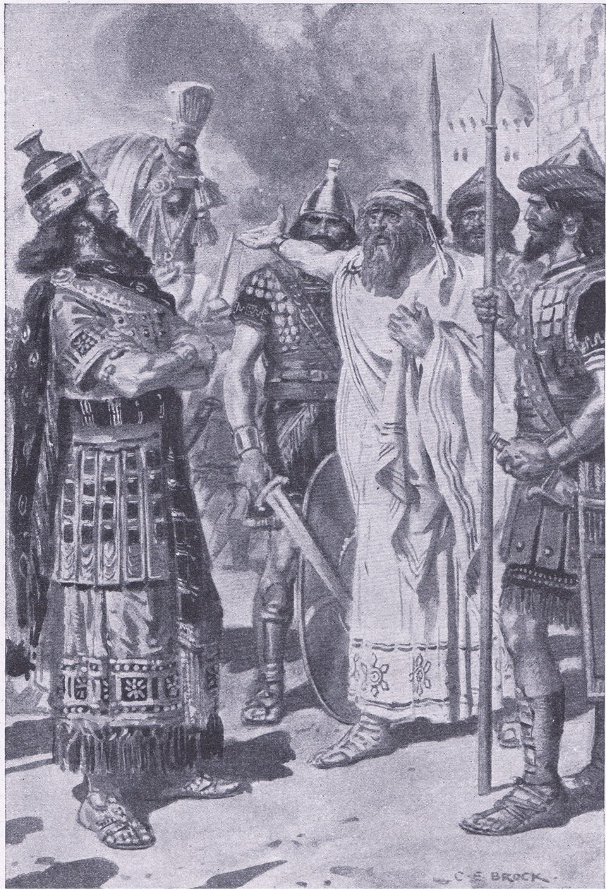 Croesus stands in the shadow of death, from My Magazine, pub.1922 by Charles Edmund Brock