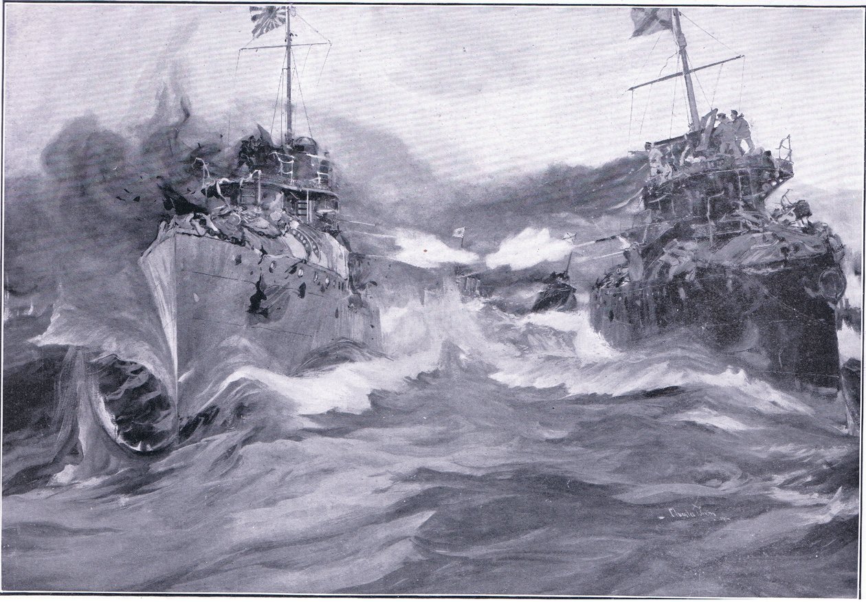 A fight between destroyers, illustration from Cassell