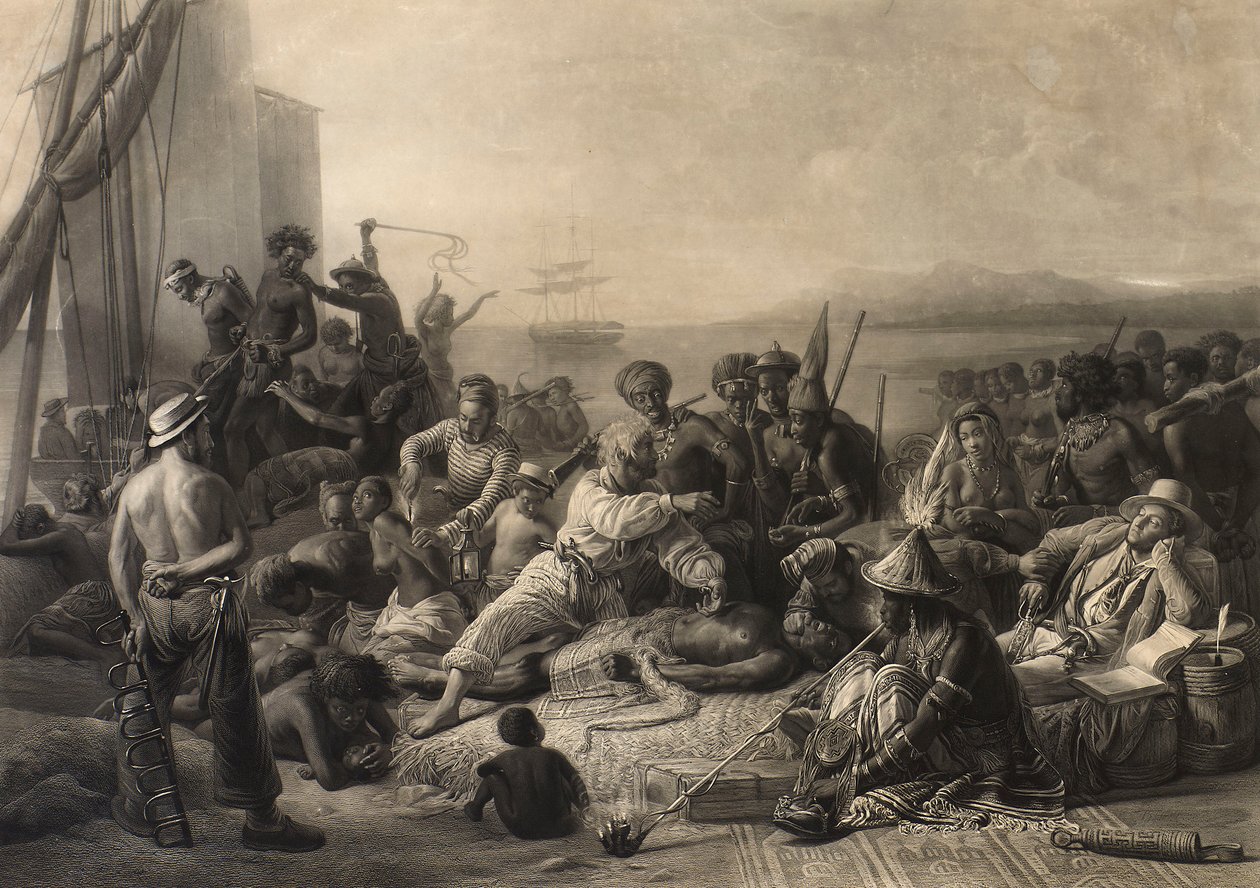 Scene on the Coast of Africa: Slaves and Slave Masters Await Transport Abroad by Charles Edward Wagstaff