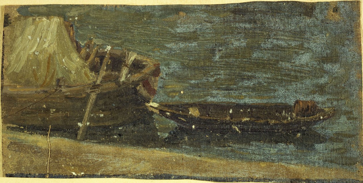 Boats moored by Charles Emile Cuisin