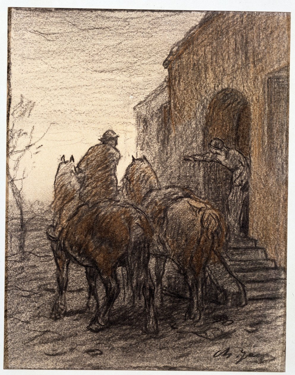 Farmer with Two Horses and a Woman Showing the Way by Charles Emile Jacque