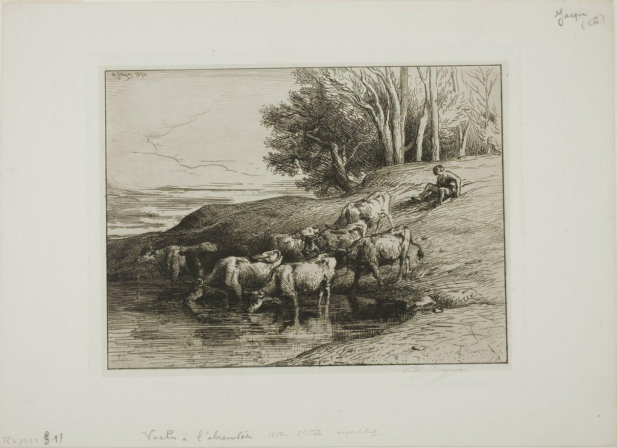 Cows at the Watering Place by Charles Emile Jacque