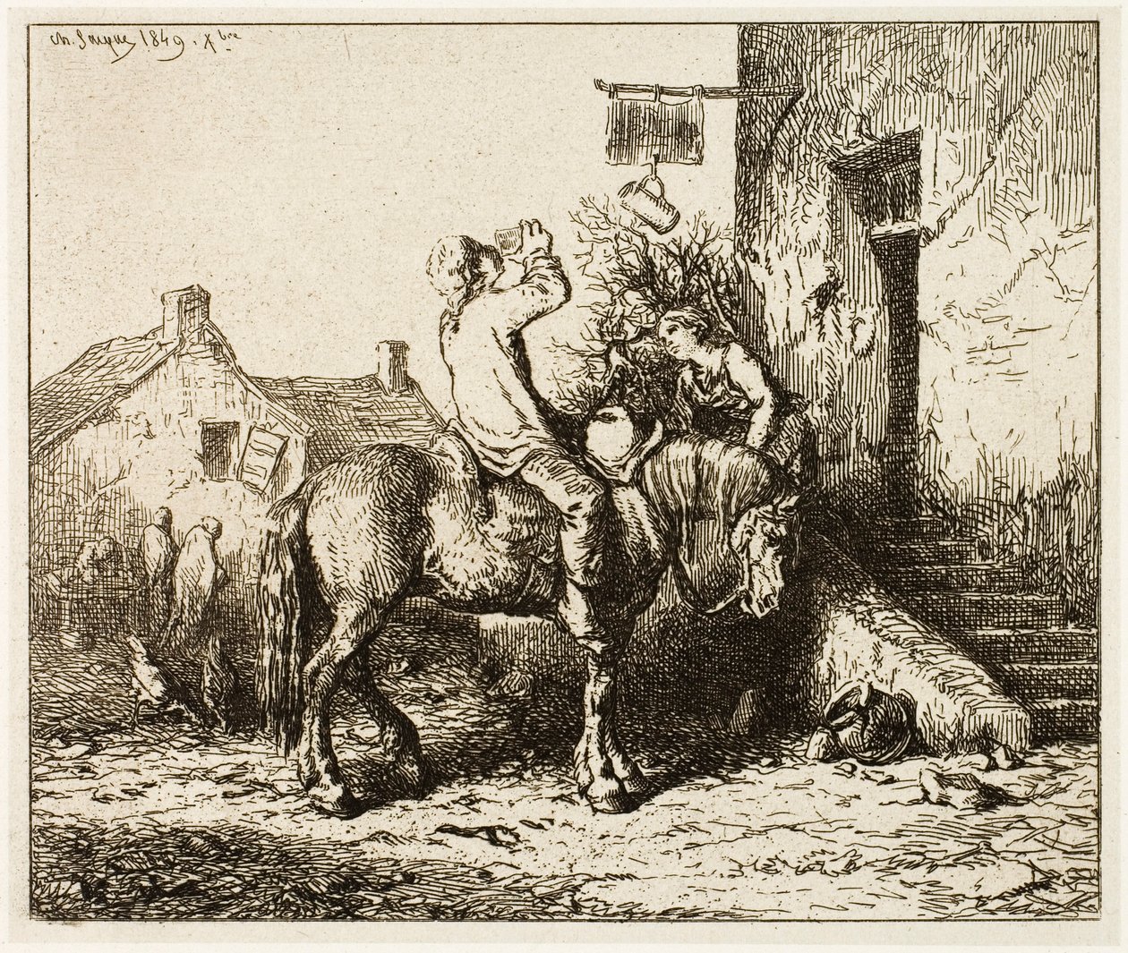 Entrance to an Inn, with Peasant Drinking by Charles Emile Jacque