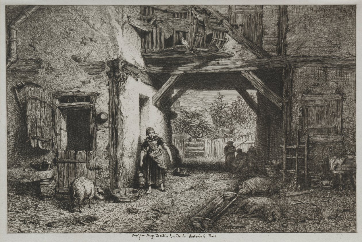 Farm Interior by Charles Emile Jacque