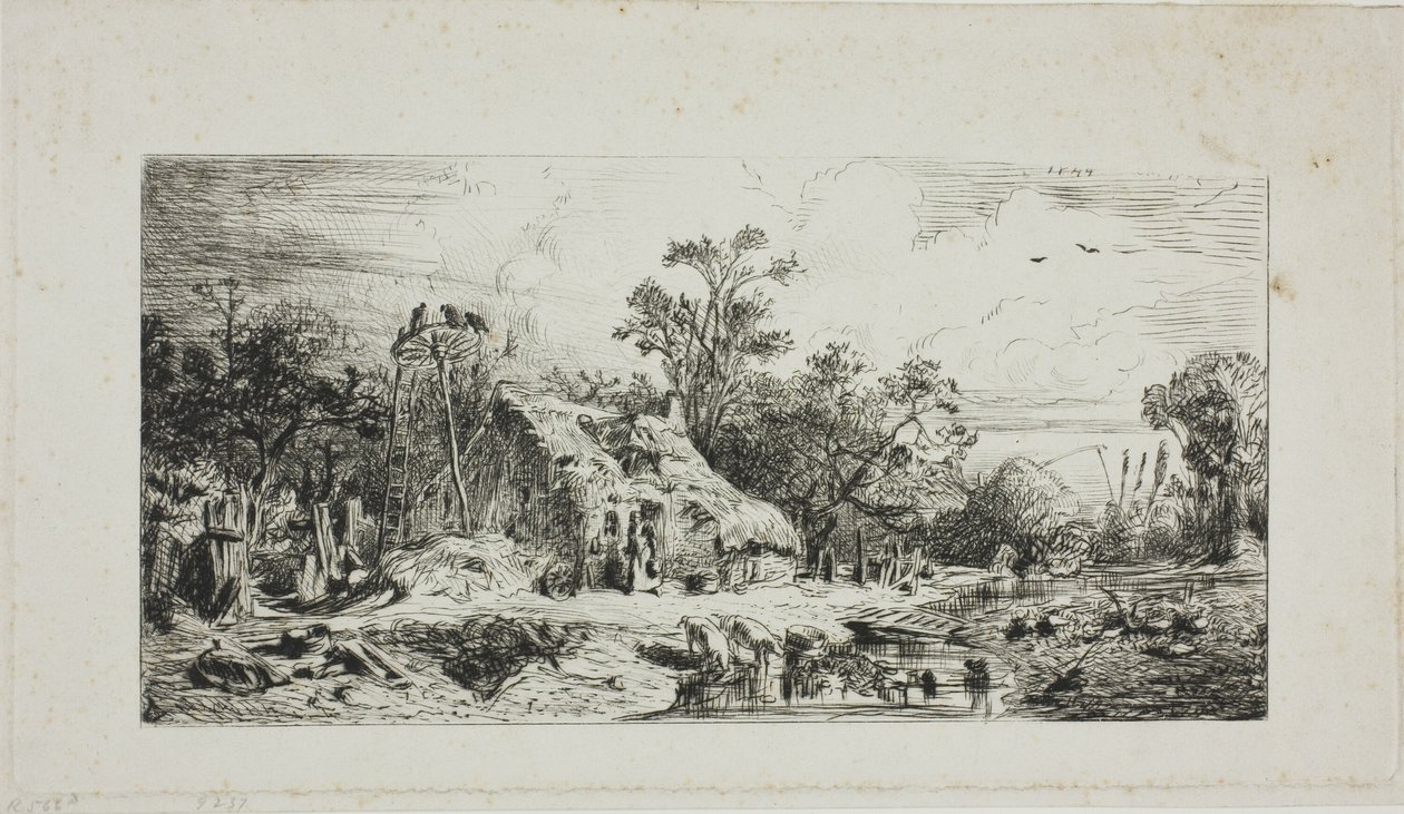 Landscape with Thatched Cottages by Charles Emile Jacque