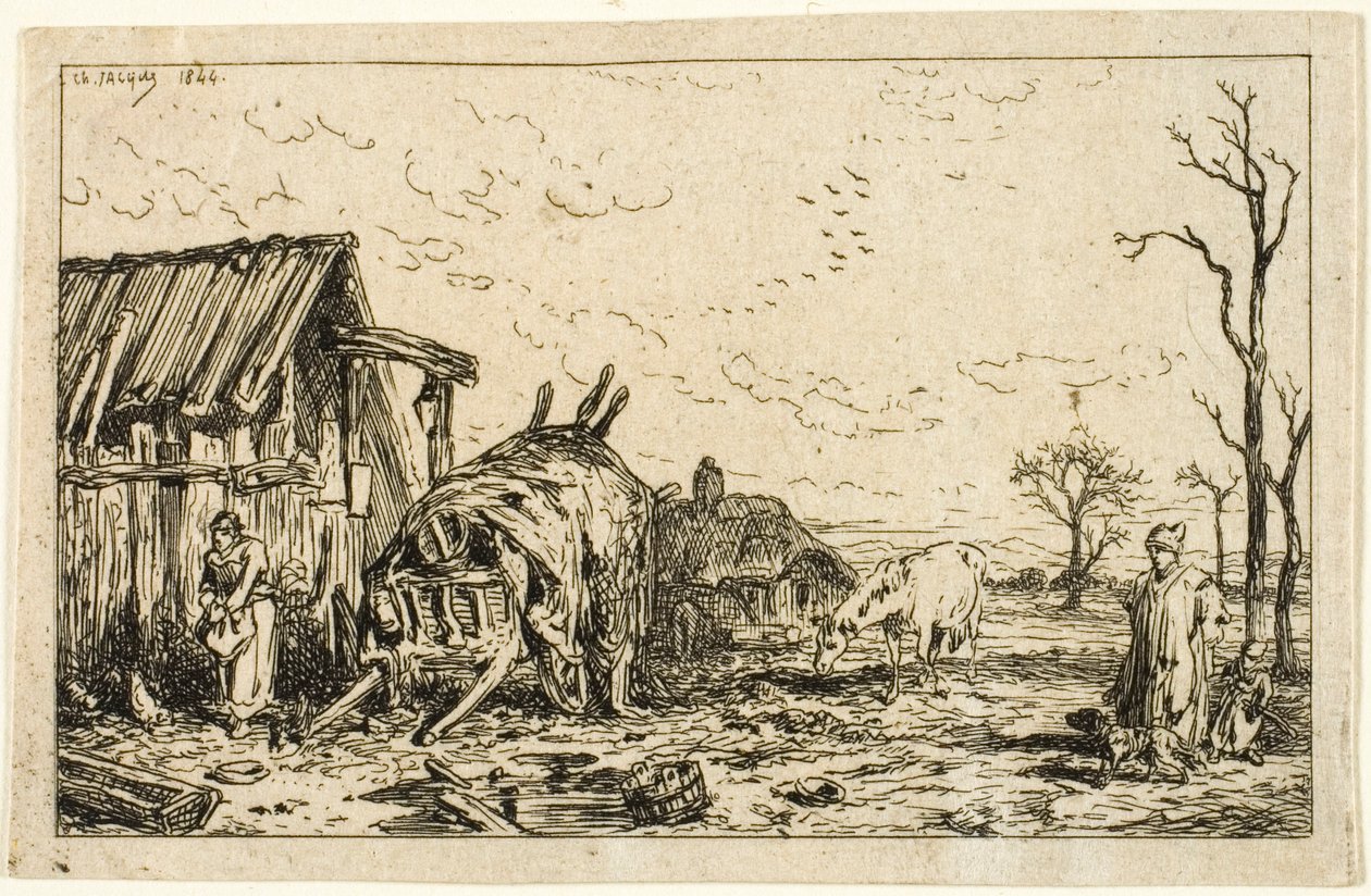 Landscape with Unhitched Cart by Charles Emile Jacque