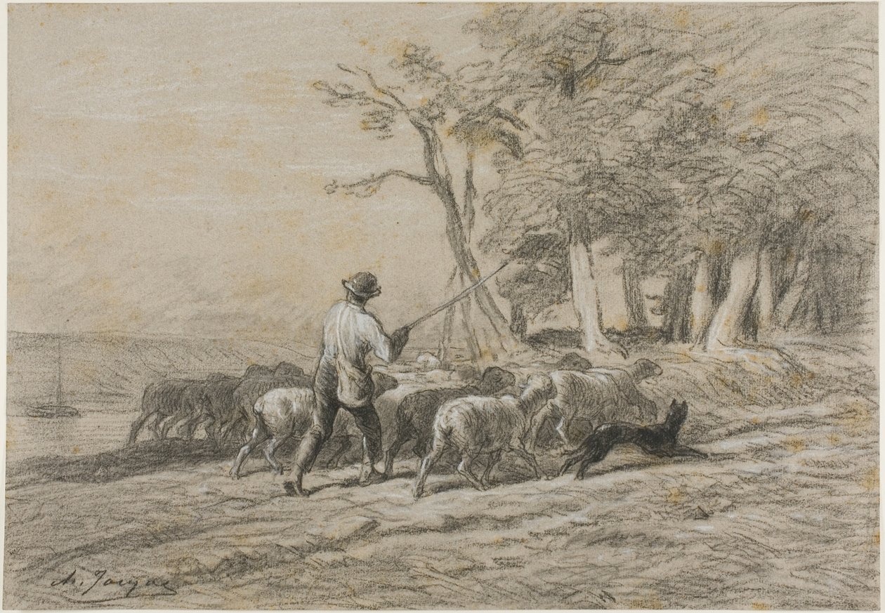 Shepherd and his Flock by Charles Emile Jacque