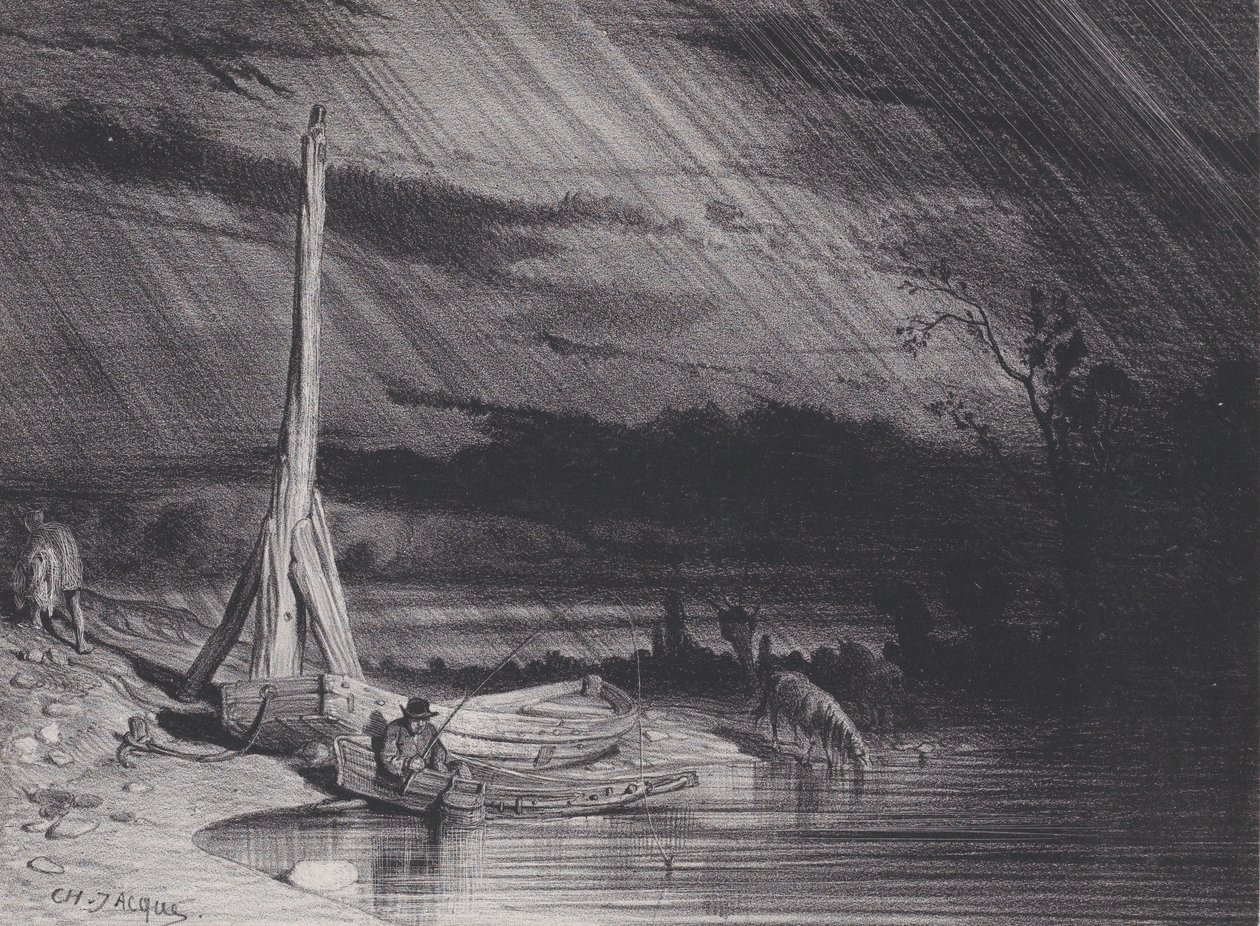 The Fisherman, Rainy Weather by Charles Emile Jacque