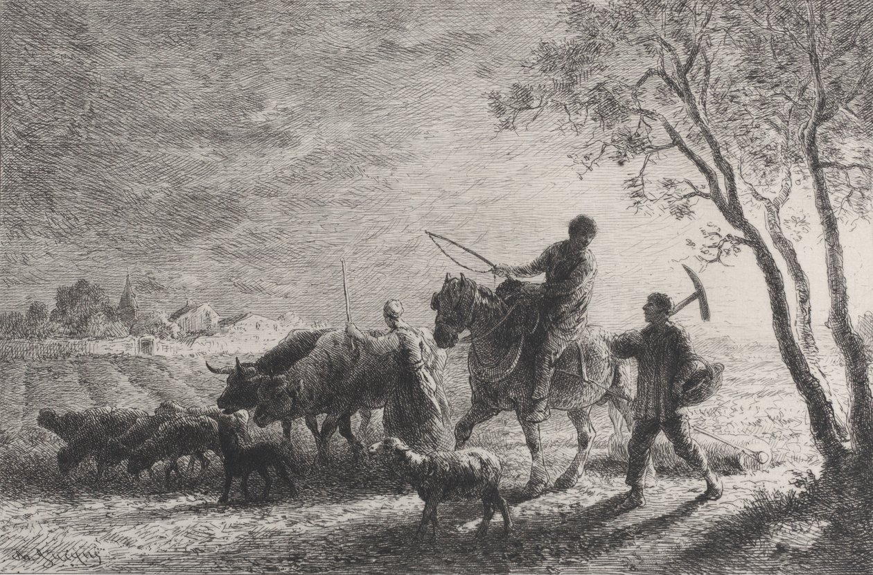 The Return from the Fields by Charles Emile Jacque
