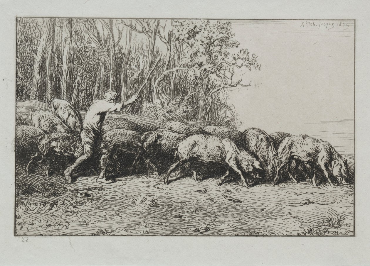 Herd of Pigs Leaving a Wood by Charles Emile Jacque