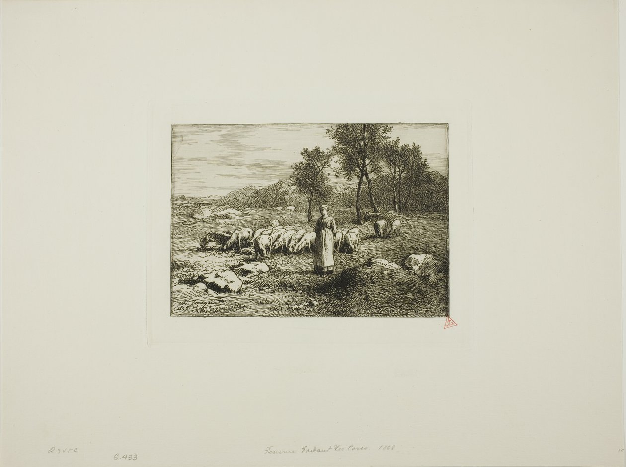 Woman Watching Over a Herd of Pigs by Charles Emile Jacque
