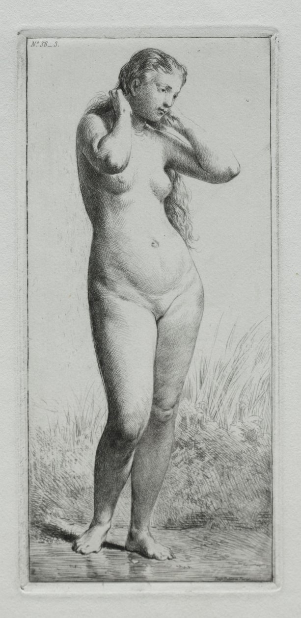 Young woman bathing by Charles Emile Jacque