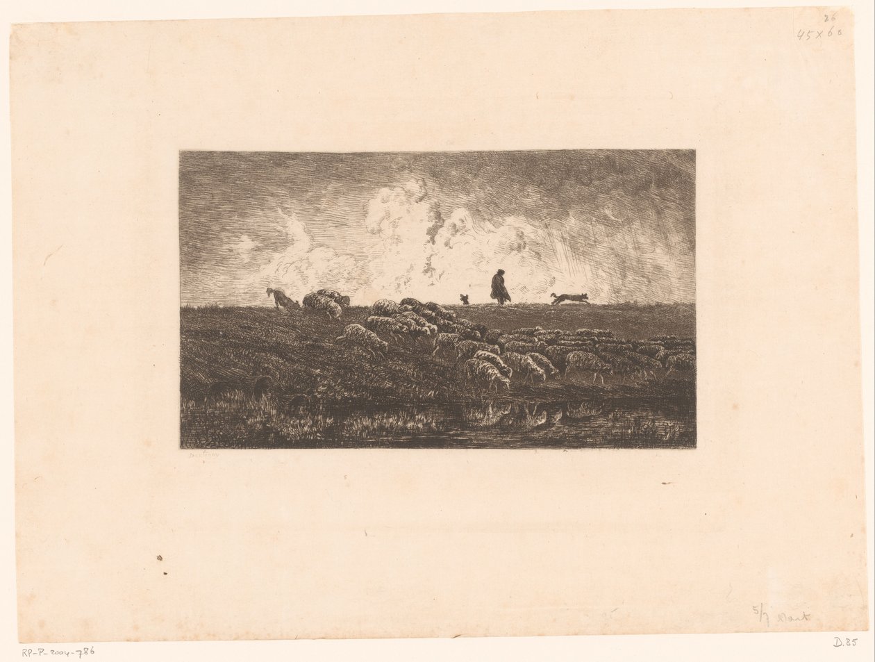 Landscape with Shepherd and Sheep during a Rain Shower (L