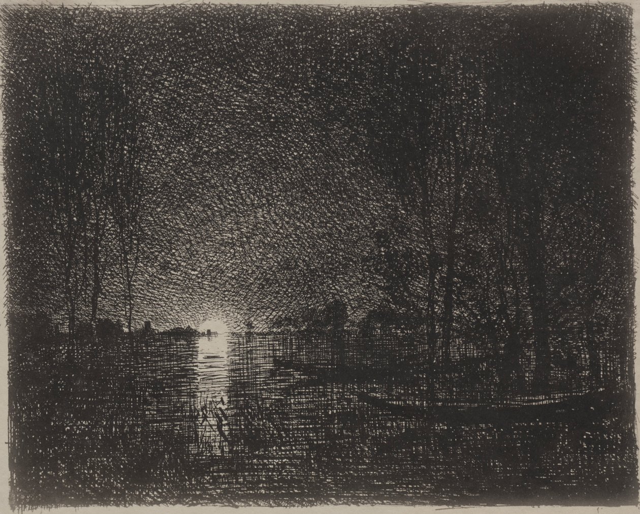 Nightpiece, Original Impression 1862, Printed in 1921 by Charles Francois Daubigny