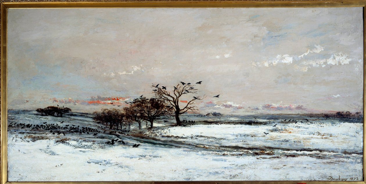 Snow Landscape in the Setting Sun by Charles Francois Daubigny