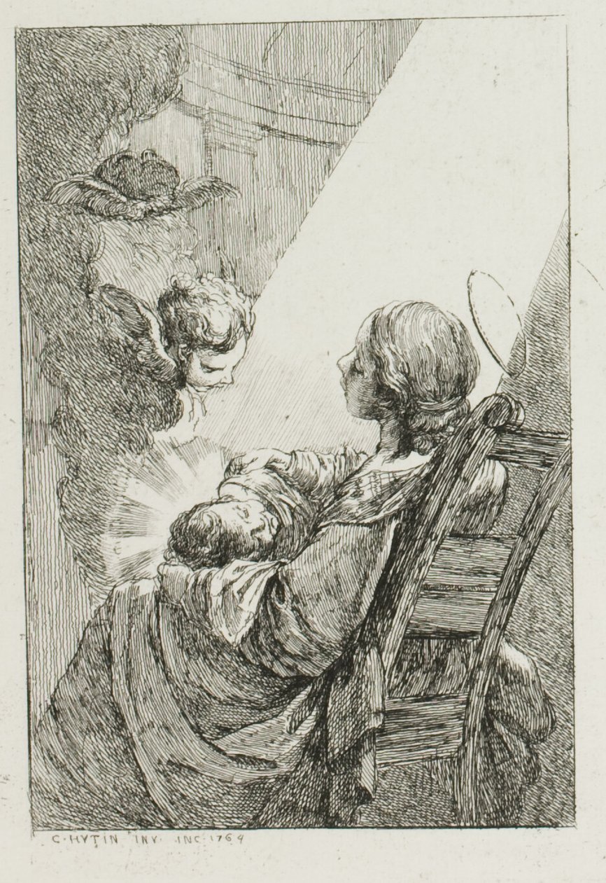 The Virgin Mary Cradling the Baby Jesus by Charles Francois Hutin