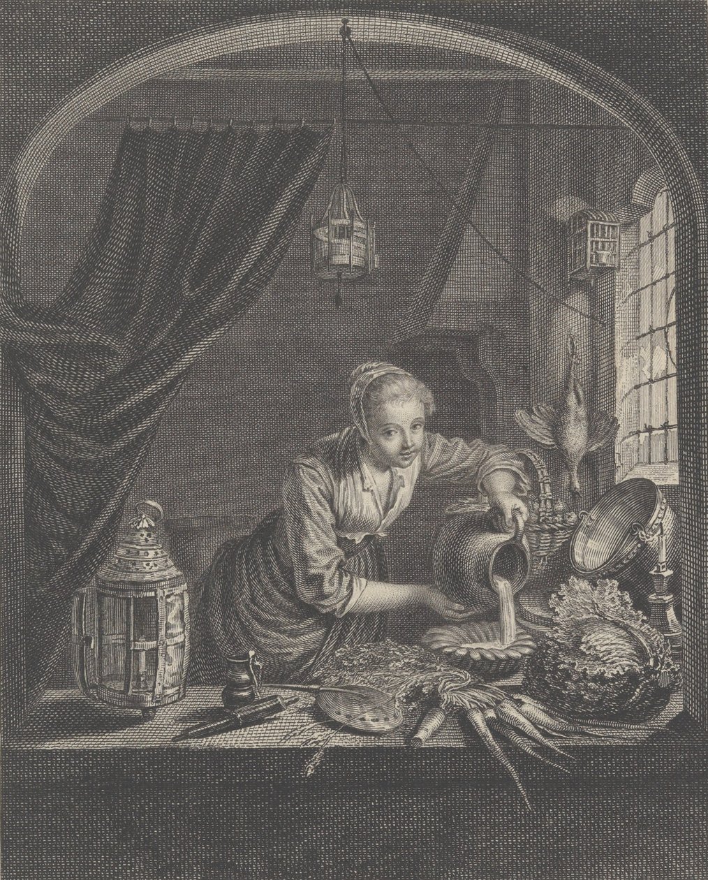 Milkmaid after the painting of G. Dou in the Cabinet of Mr. Poullain by Charles François Adrien Macret