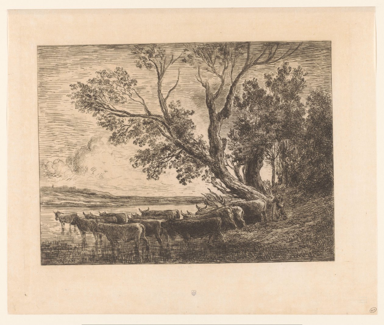 Landscape with Wading Cattle by Charles François Daubigny (attributed to)