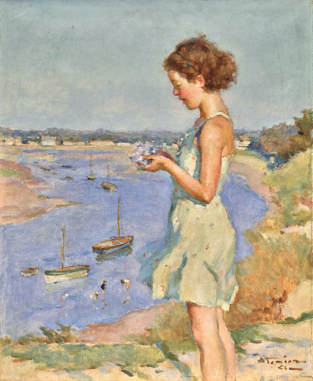 Young Girl with a Blue Hydrangea, Saint-Gilles-Croix-de-Vie by Charles Garabed Atamian