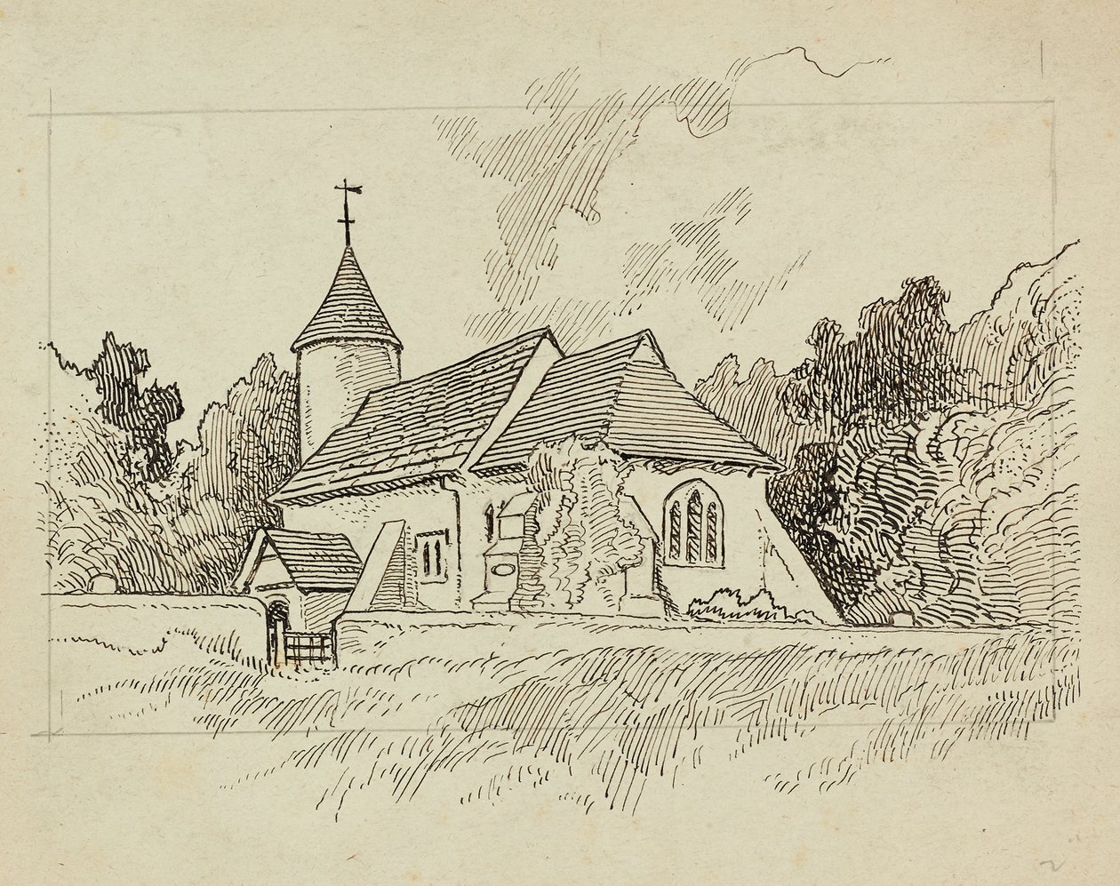 Exterior view of an unidentified church by Charles George Harper