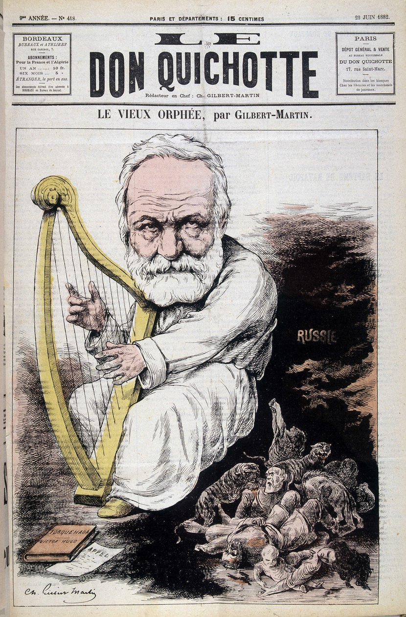 The Old Orpheus: cartoon about Victor Hugo and Russia - by Gilbert-Martin, in 