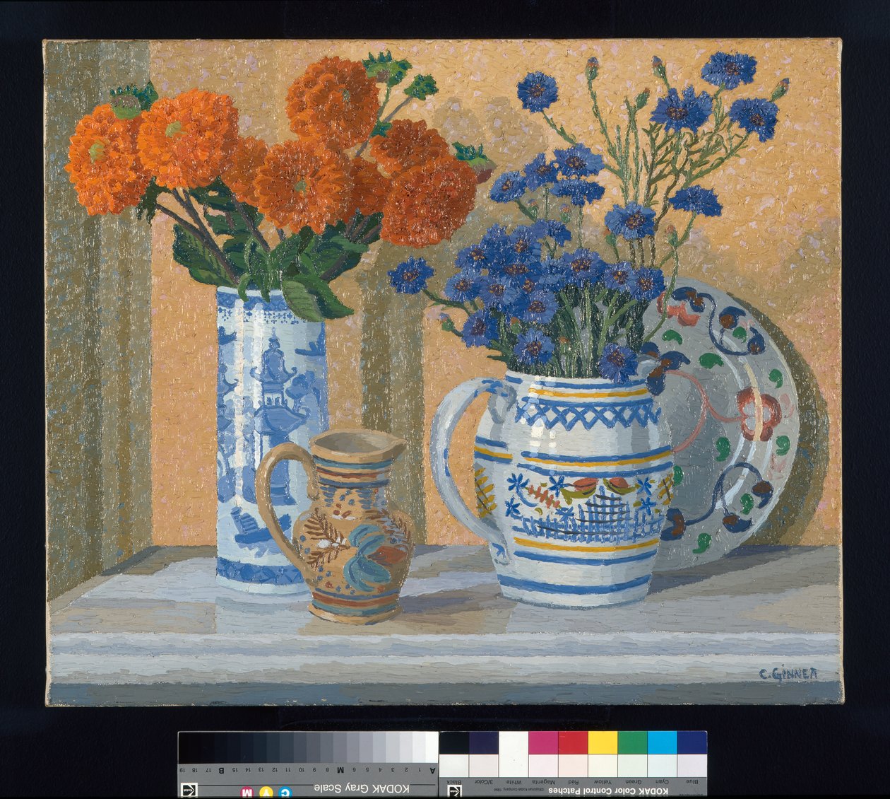 Dahlias and Cornflowers by Charles Ginner