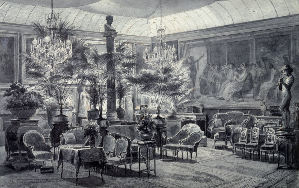 Winter Garden of Princess Mathilde, Drawing in Gray Ink and Gouache by Charles Giraud by Charles Giraud