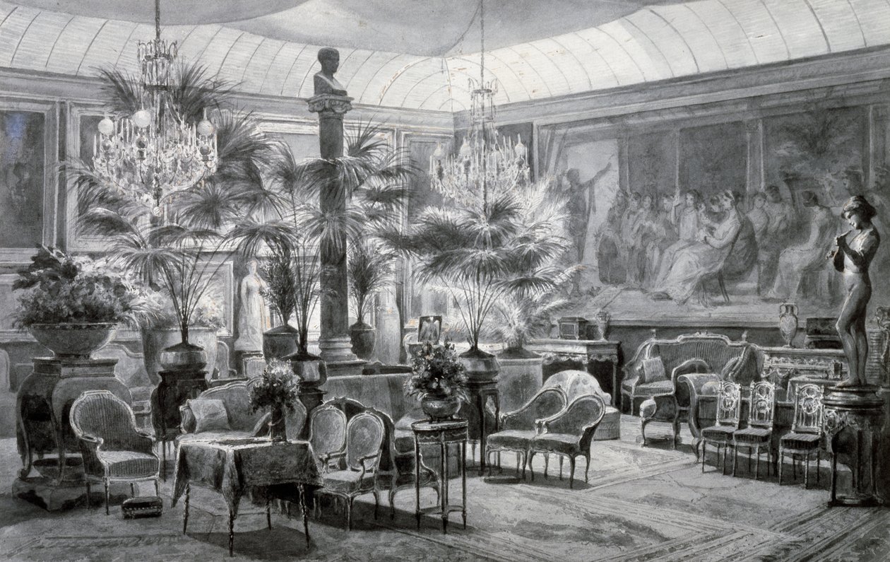 Winter Garden of Princess Mathilde, gouache and ink drawing by Charles Giraud by Charles Giraud