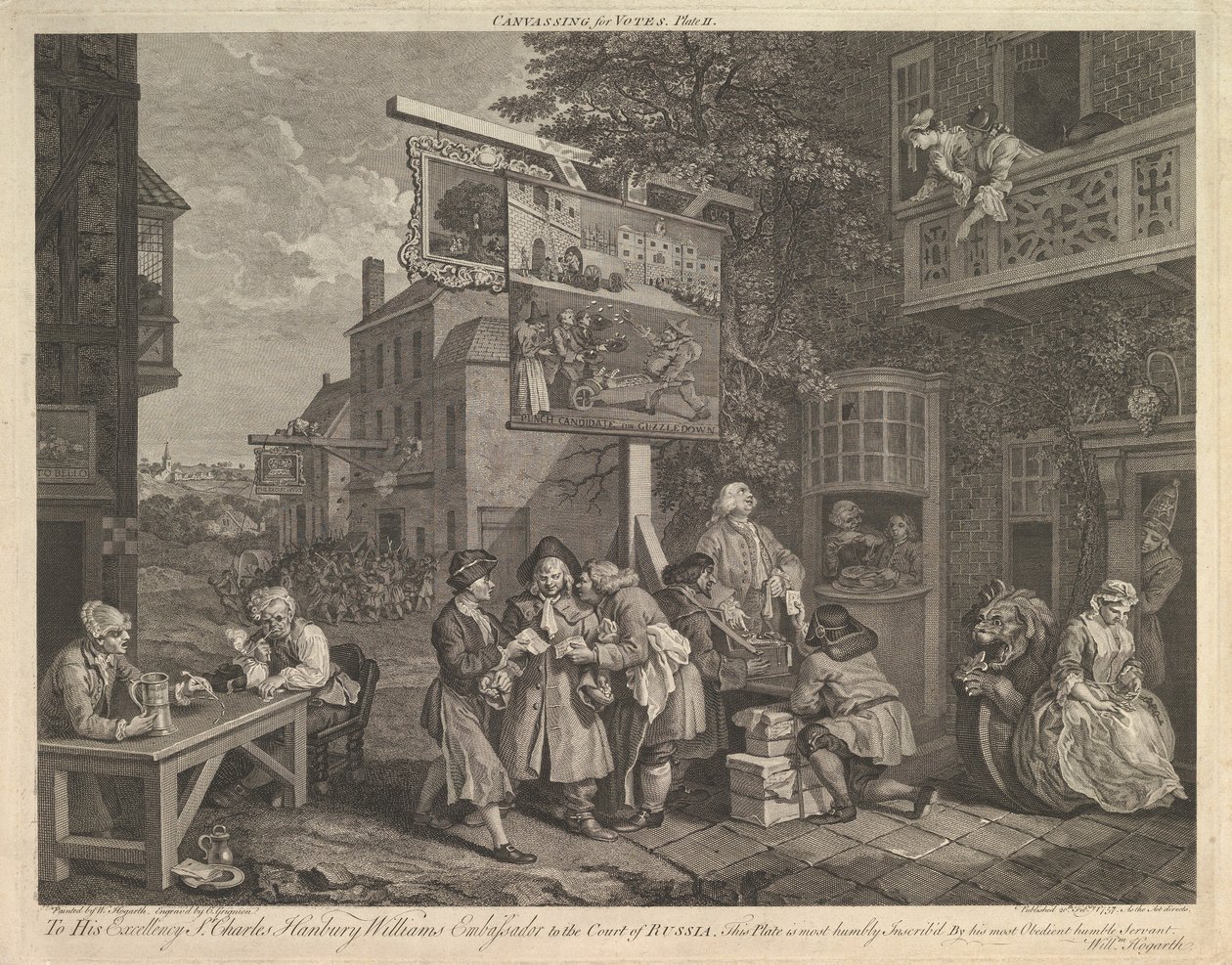 Canvassing for Votes, Plate II: Four Prints of an Election by Charles Grignion