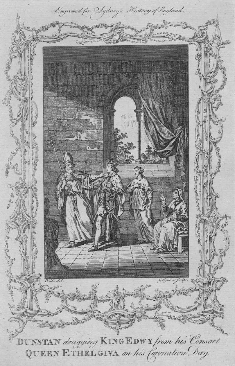 Dunstan dragging King Edwy from his Consort Queen Ethelgiva on his Coronation Day, 1773 by Charles Grignion